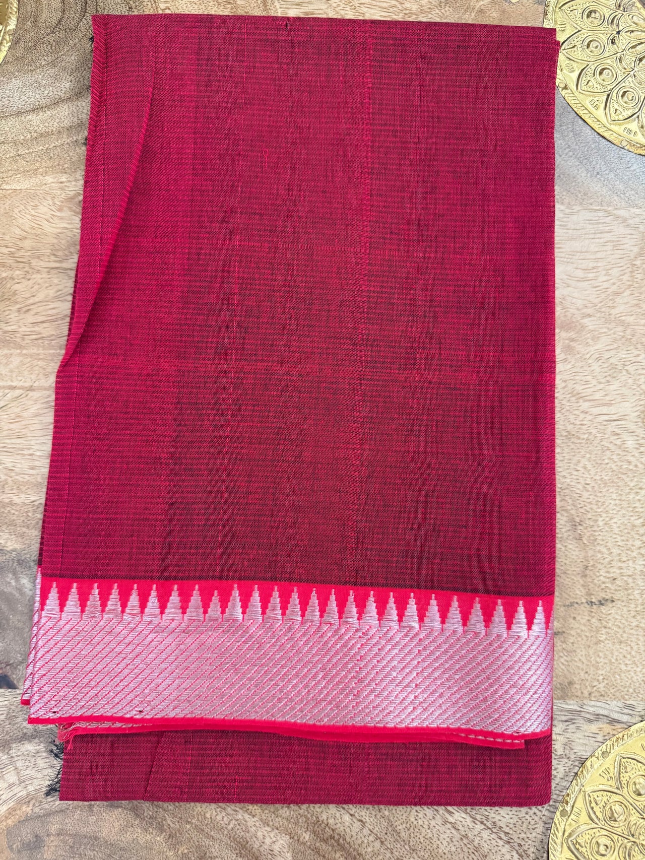 Handwoven Mangalgiri Cotton Saree | Maroon Red | Silver Zari | Handwoven | Ships from California