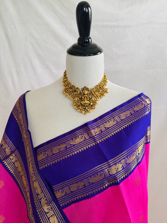 Exclusive Kanchivaram Korvai Pure Silk Pure Zari Silk Saree | Bubblegum Pink & Purple | Gold Zari | Handwoven | Ships from California