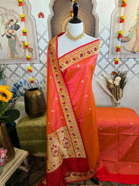 Thumbnail for Banarasi Katan Silk Paithani Saree | Orange Pink | Handwoven | Silk Mark Certified | Ships from California