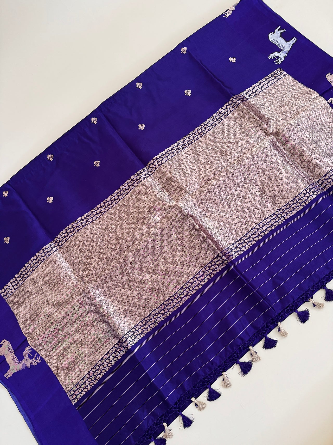 Mango Silk Saree from Banaras | Deep Purple | Satin Border | Silver & Gold Zari | Handwoven | Silk Mark Certified | Ships from California