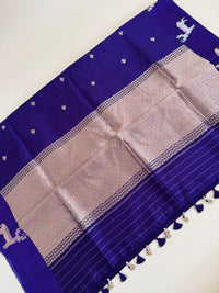Thumbnail for Mango Silk Saree from Banaras | Deep Purple | Satin Border | Silver & Gold Zari | Handwoven | Silk Mark Certified | Ships from California