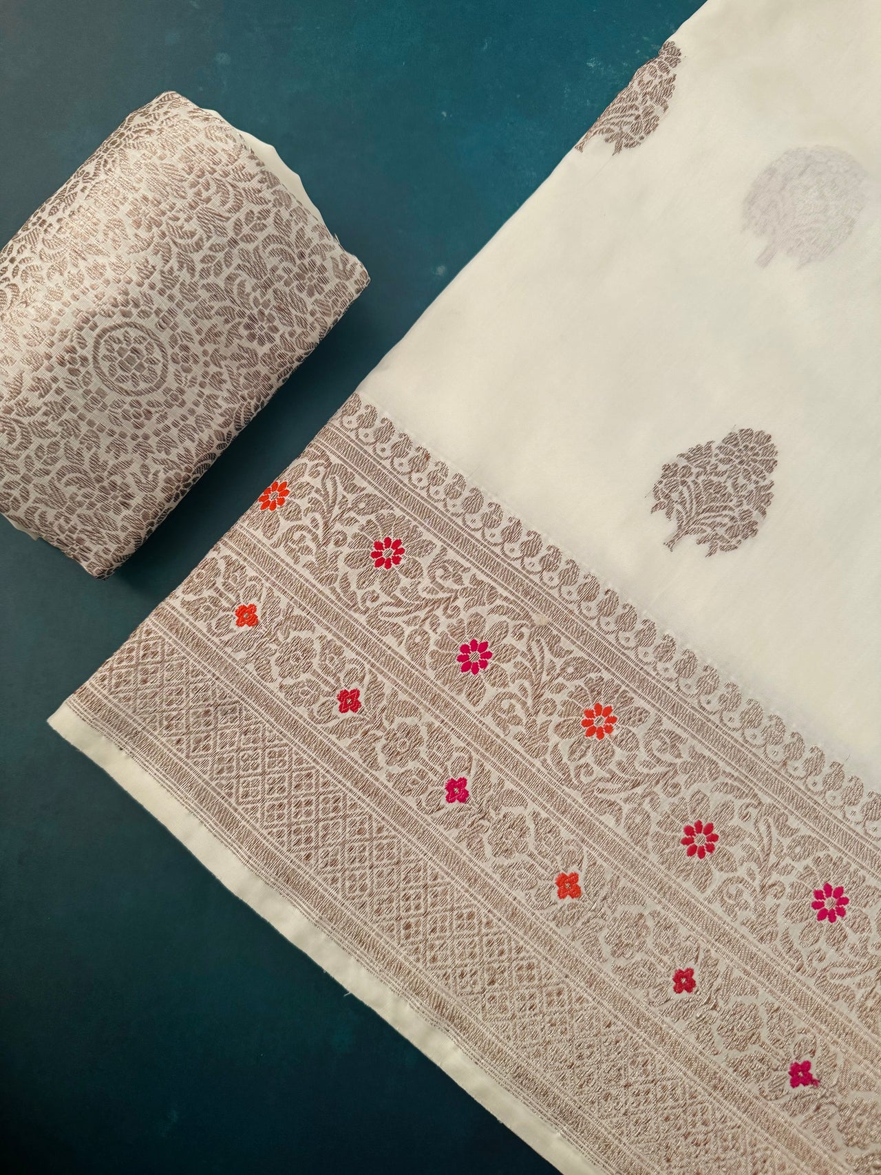 Banarasi Katan Silk Meenakari Saree | Off White | Antique  Zari | Handwoven |  Silk Mark Certified | Ships from California