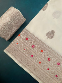 Thumbnail for Banarasi Katan Silk Meenakari Saree | Off White | Antique  Zari | Handwoven |  Silk Mark Certified | Ships from California