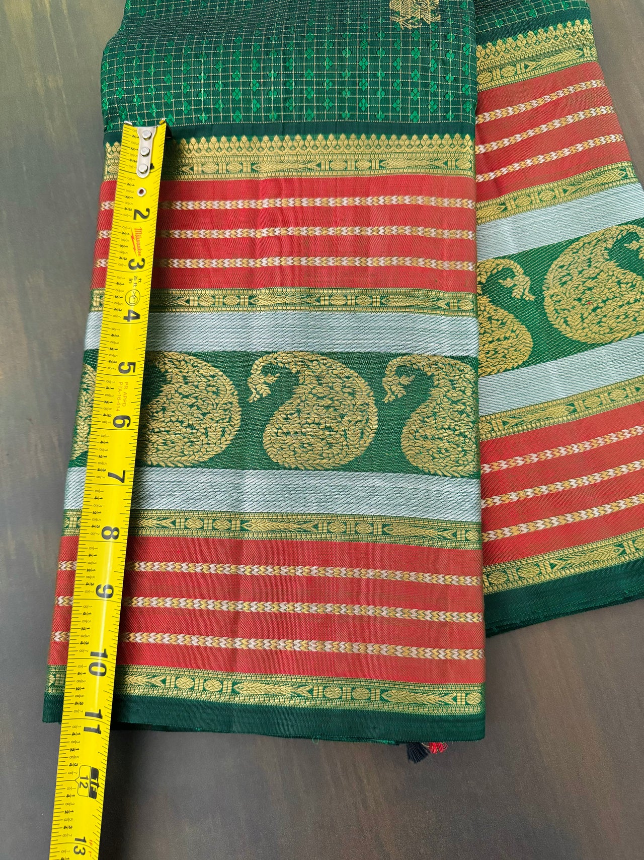 Exclusive Kanchivaram Pure Silk Pure Zari Silk Saree | Deep Green | Check Pattern | Handwoven | Ships from California