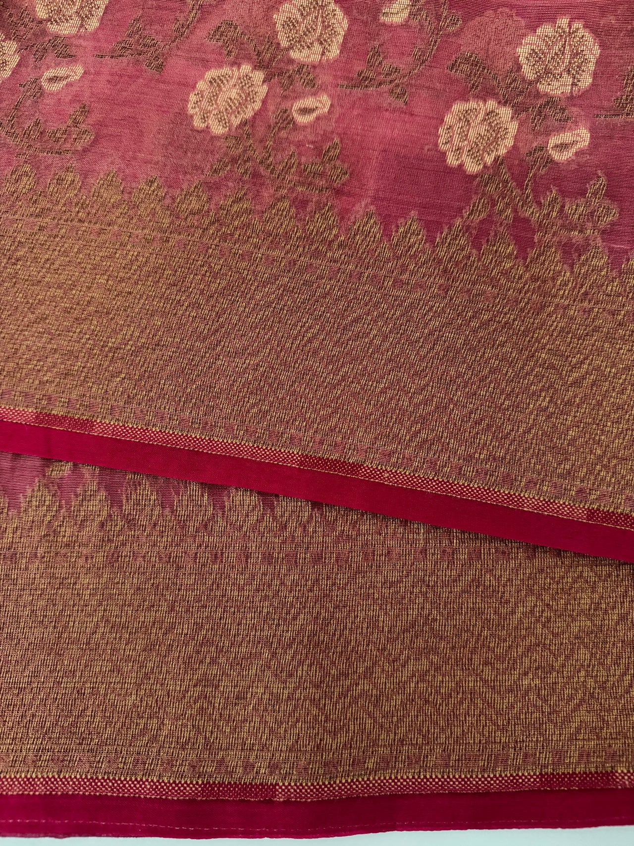 Tissue Silk and Tussar Silk Saree | Antique Zari | Onion Pink | Handwoven | Ships from California