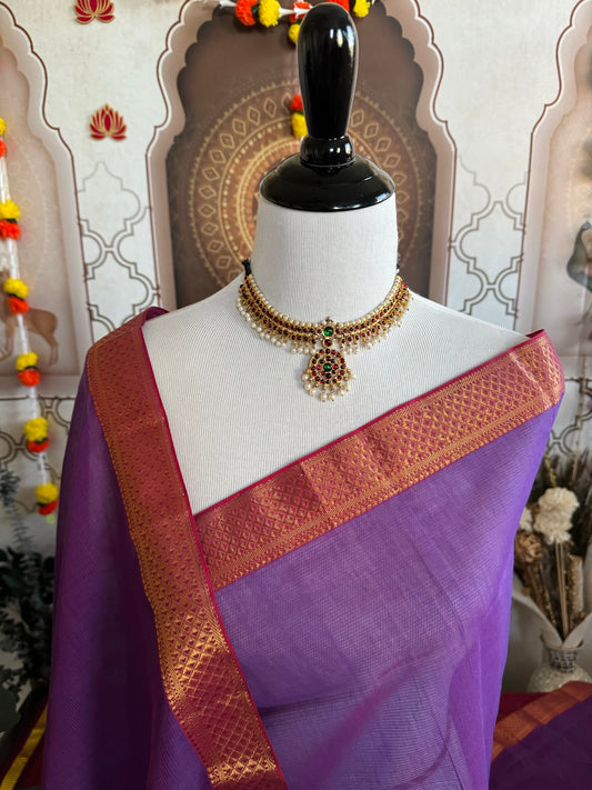 Handwoven Mangalgiri Cotton Saree | Purple | Gold Zari | Ships from California
