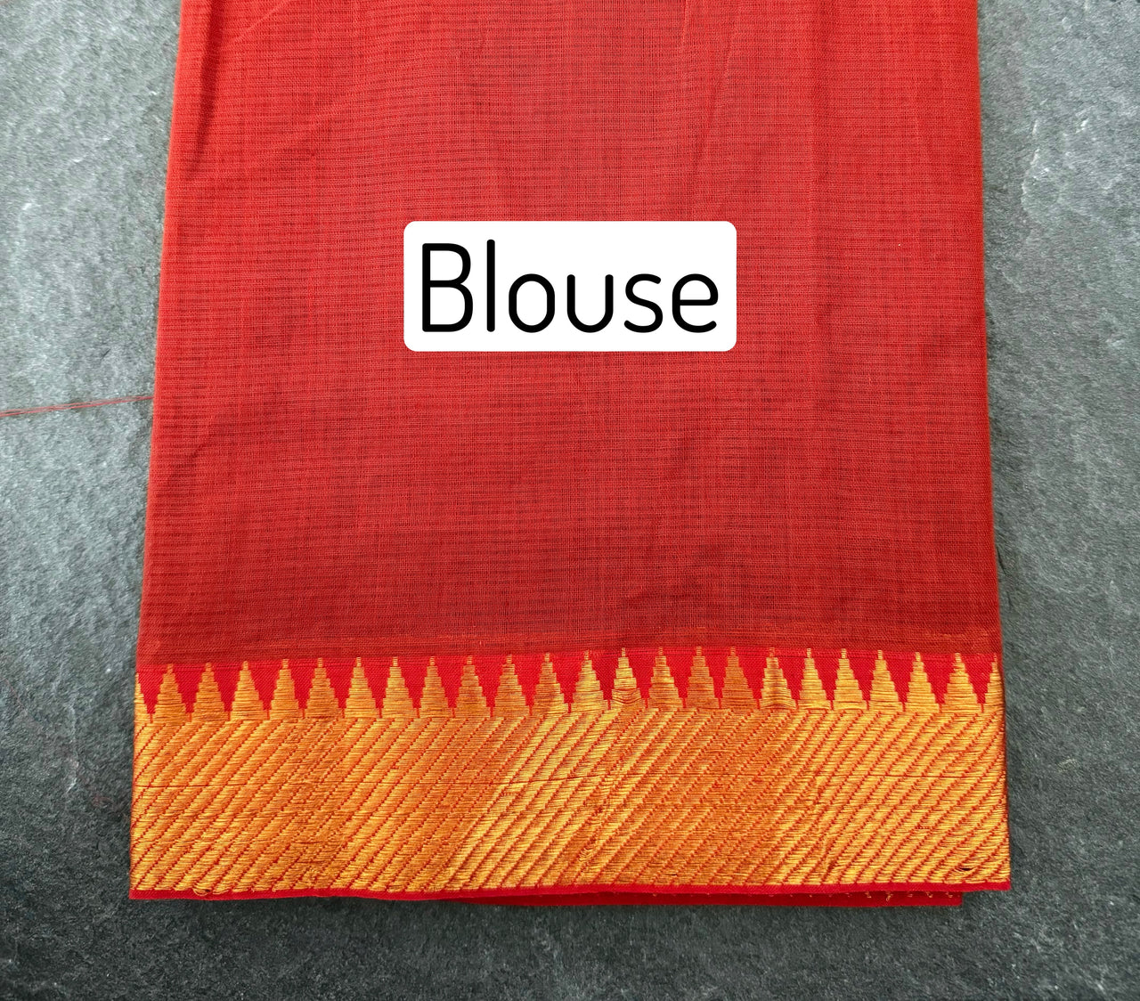 Handwoven Mangalgiri Cotton Saree | Brick Red | Gold Zari | Handwoven | Ships from California