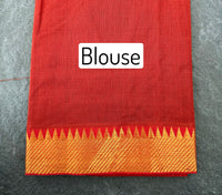 Thumbnail for Handwoven Mangalgiri Cotton Saree | Brick Red | Gold Zari | Handwoven | Ships from California