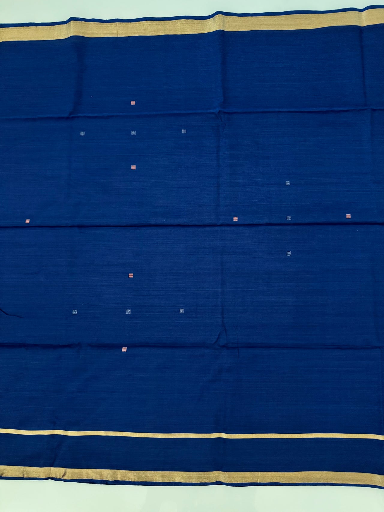 ShopNaya Exclusive | Handwoven | Pure Cotton Saree | Jamdani Weave | No Blouse | Royal Blue | Gold Zari | Ships from California