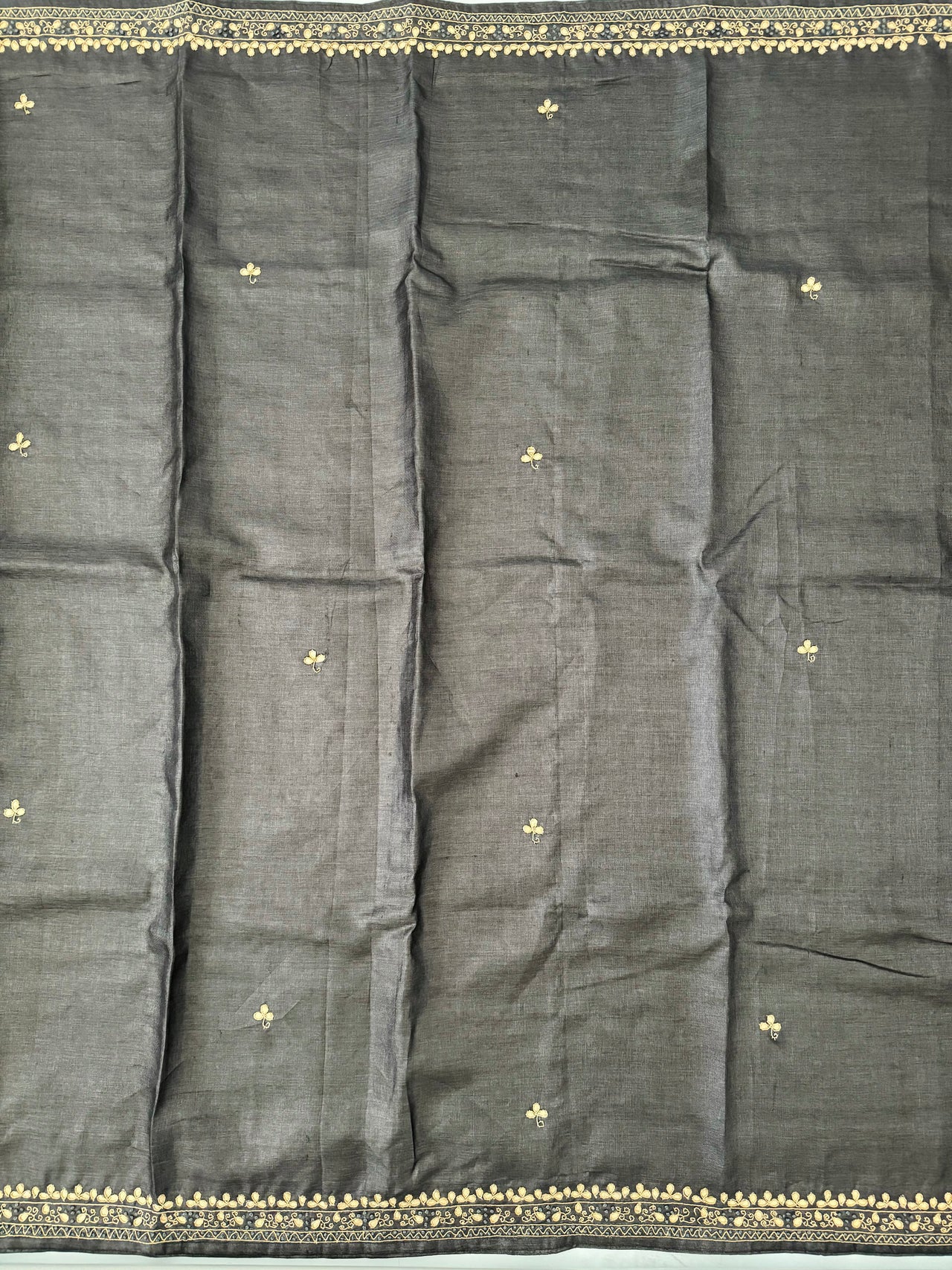 Lightweight Gotta Patti Embroidery Pure Tussar Silk Saree | Dark Gray | Hand Embroidery | Ships from California