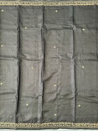 Thumbnail for Lightweight Gotta Patti Embroidery Pure Tussar Silk Saree | Dark Gray | Hand Embroidery | Ships from California