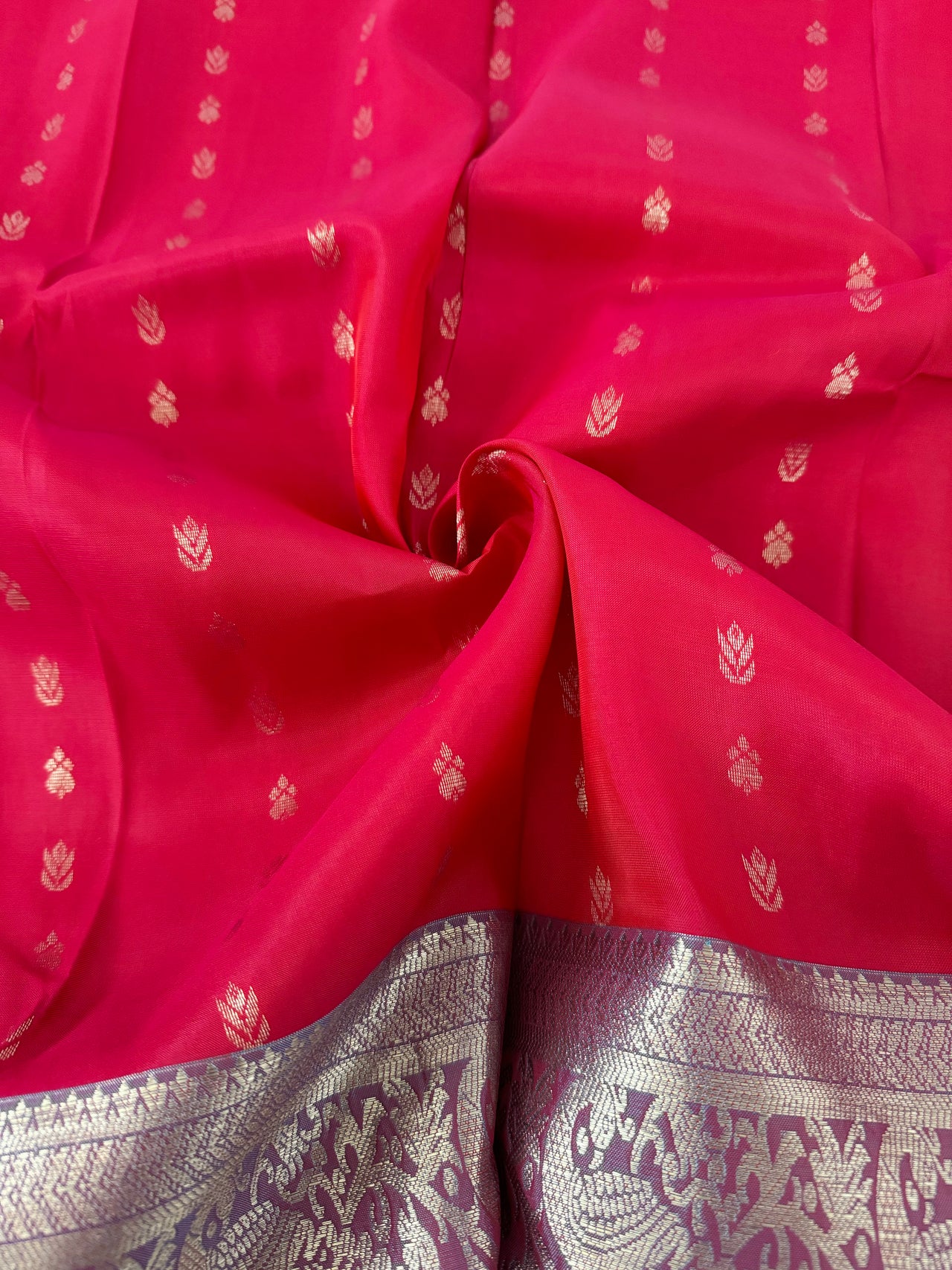 Kanchipuram pure silk saree | Silver Zari | Pink | Handwoven | Ships from California