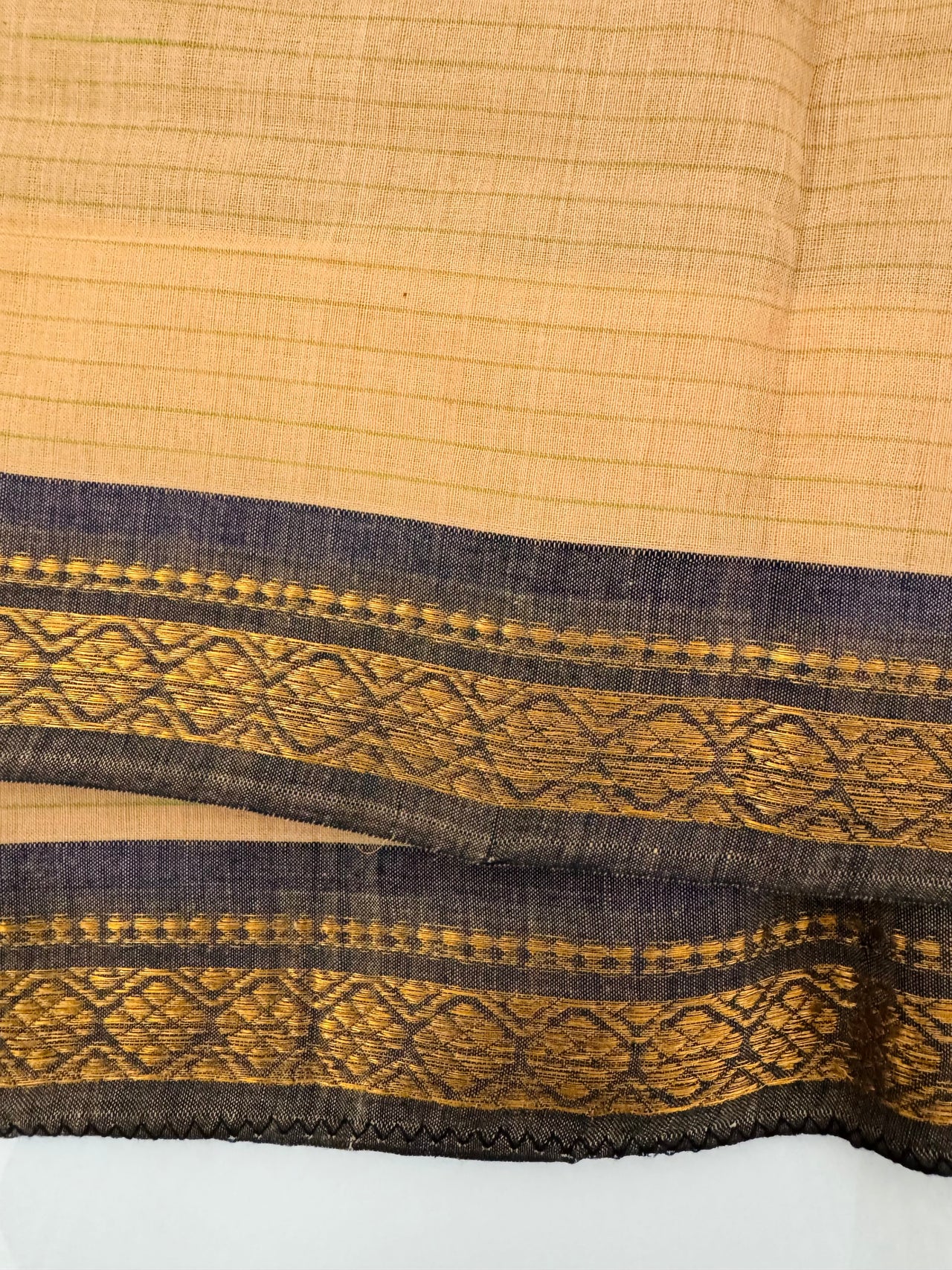 Handwoven Mangalgiri Cotton Saree | Beige | Horizontal Lines | Gold Zari | Handwoven | Ships from California