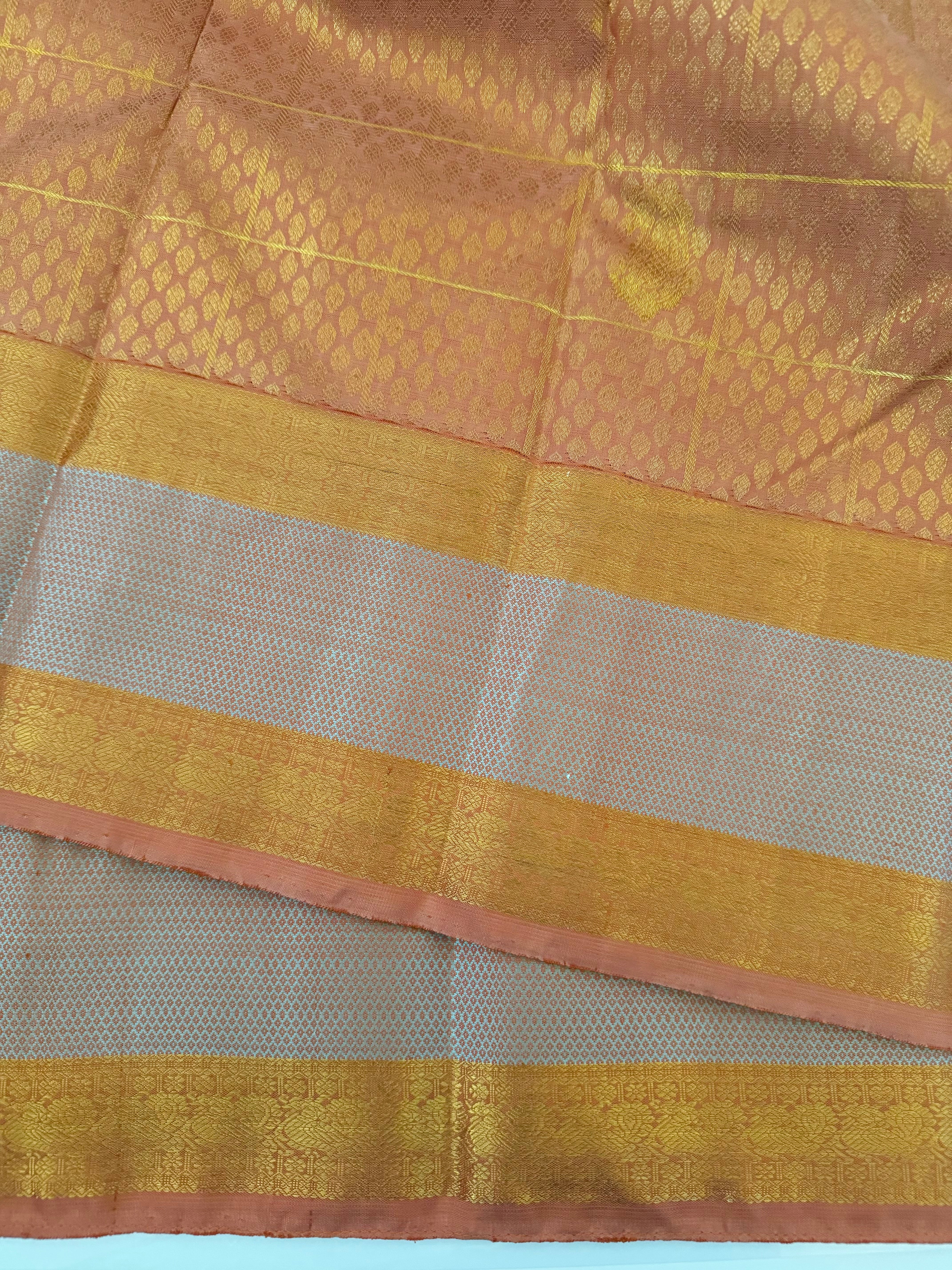 Exclusive Kanchivaram Pure Silk Pure Zari Brocade Saree | 1000 Buttas | Light Rust Orange | Gold Zari | Handwoven | Ships from California