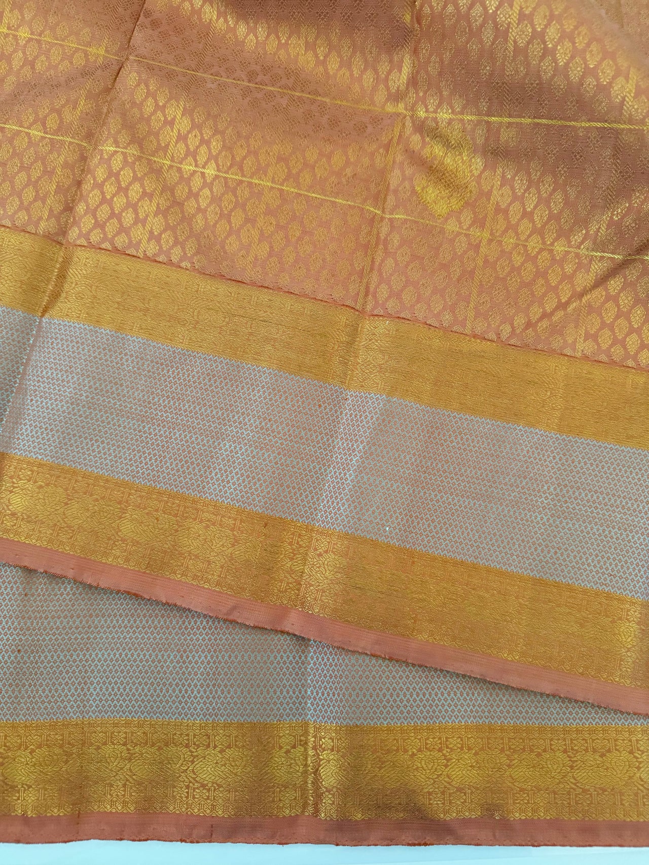 Exclusive Kanchivaram Pure Silk Pure Zari Brocade Saree | 1000 Buttas | Light Rust Orange | Gold Zari | Handwoven | Ships from California