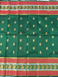 Thumbnail for Exclusive Kanchivaram Pure Silk Pure Zari Silk Saree | Deep Green | Check Pattern | Handwoven | Ships from California