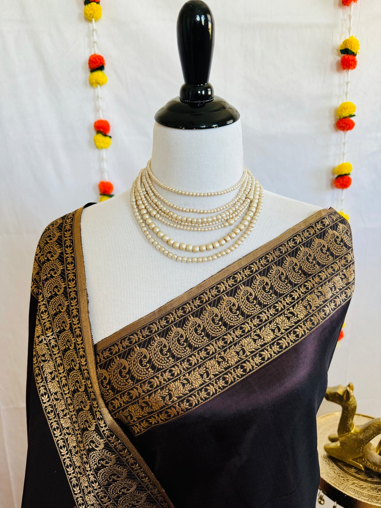 ShopNaya Exclusive | Pure Mulberry Silk Saree | Brown | Light Weight | Gold Zari | Handwoven | Ships from California | Anamniya