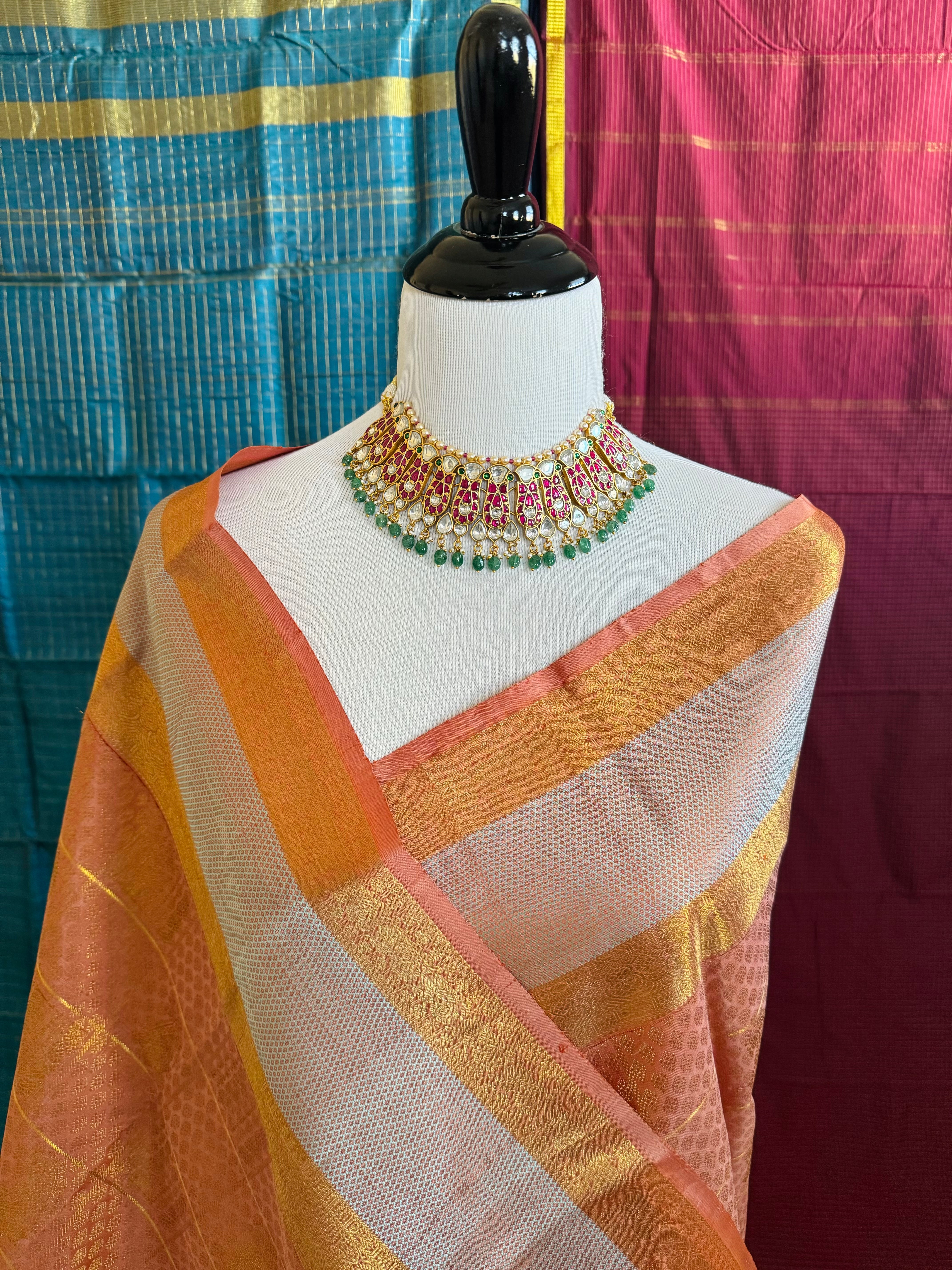 Exclusive Kanchivaram Pure Silk Pure Zari Brocade Saree | 1000 Buttas | Light Rust Orange | Gold Zari | Handwoven | Ships from California