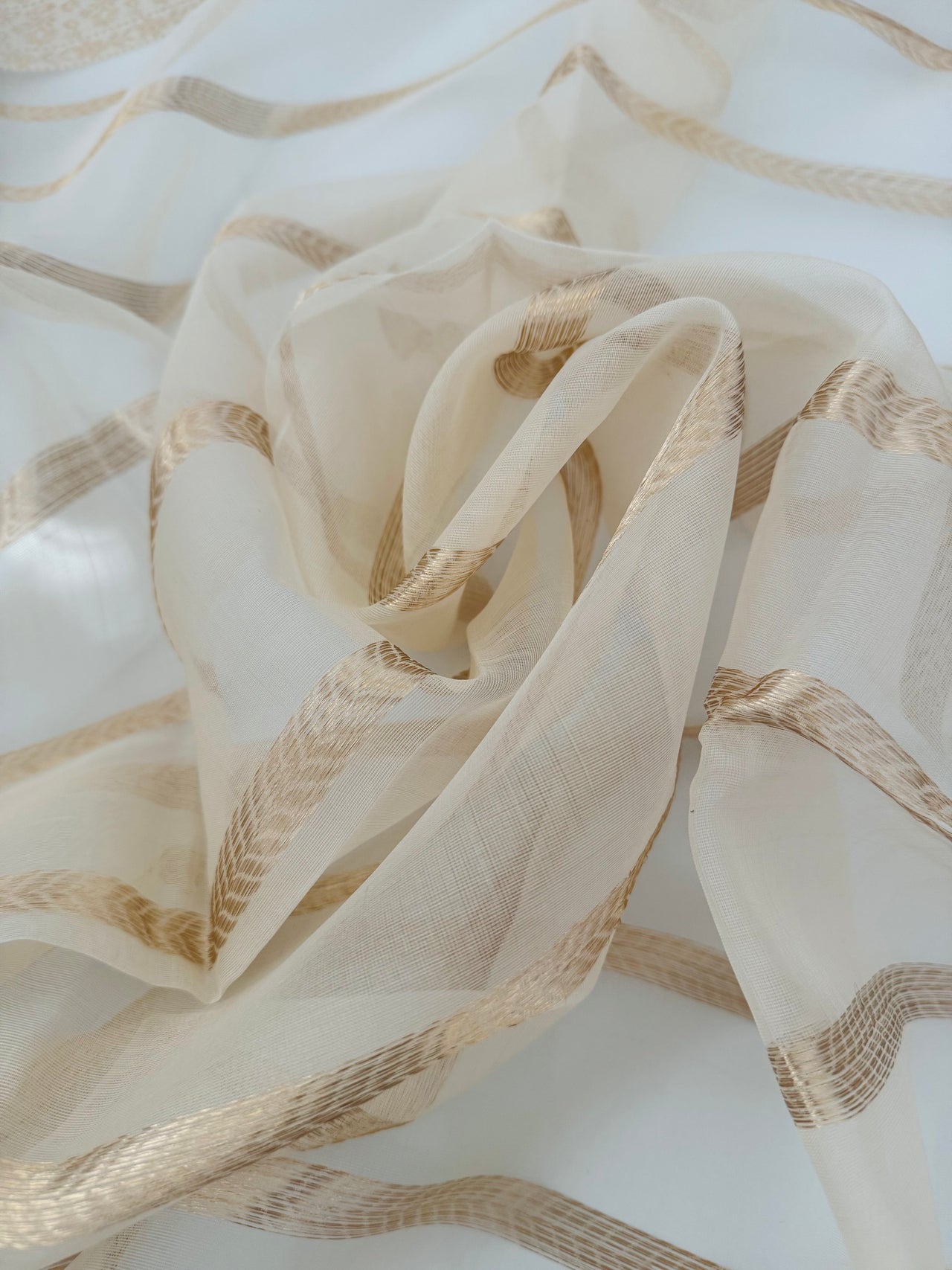 ShopNaya Exclusive | Handwoven | Silk Organza | Beige & Gold | Gold Zari | Ships from California