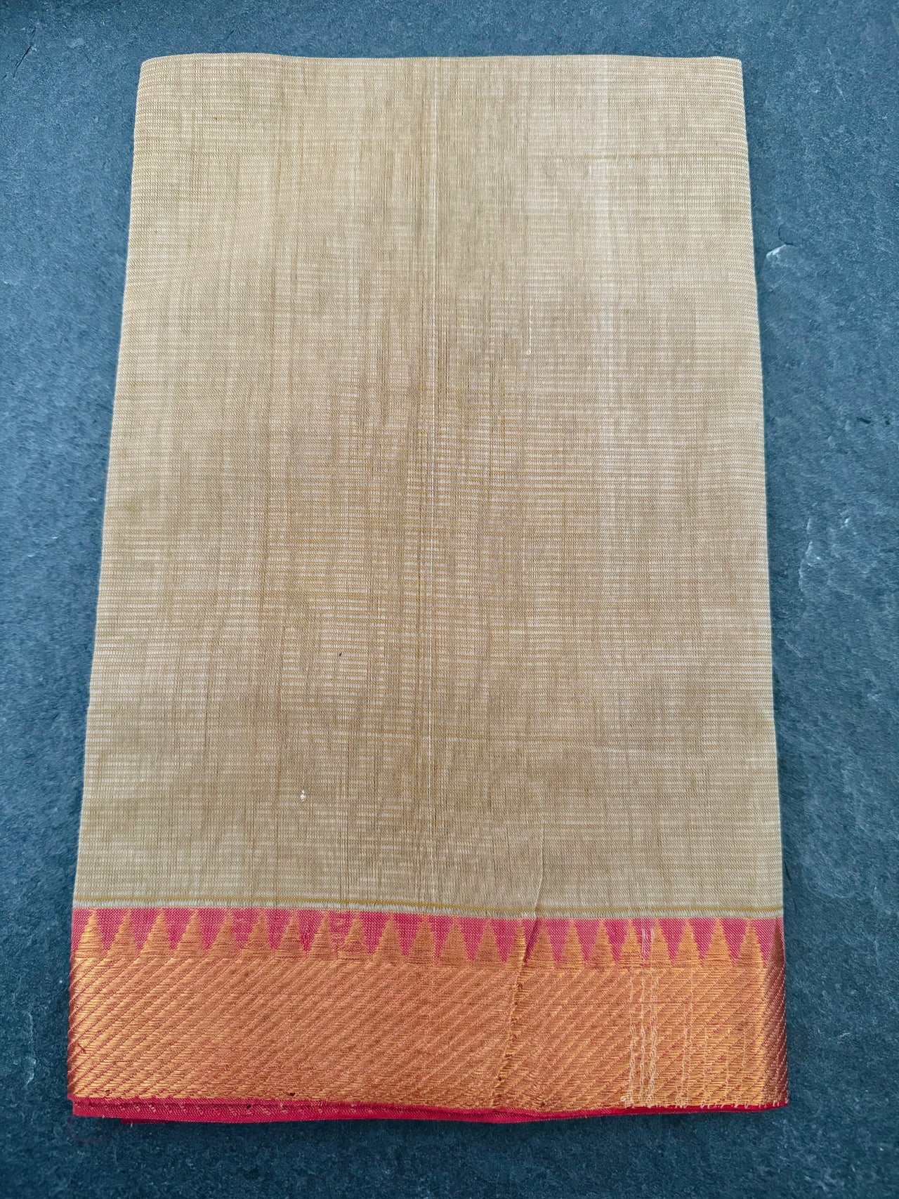 Handwoven Mangalgiri Cotton Saree | Beige | Gold Zari | Handwoven | Ships from California