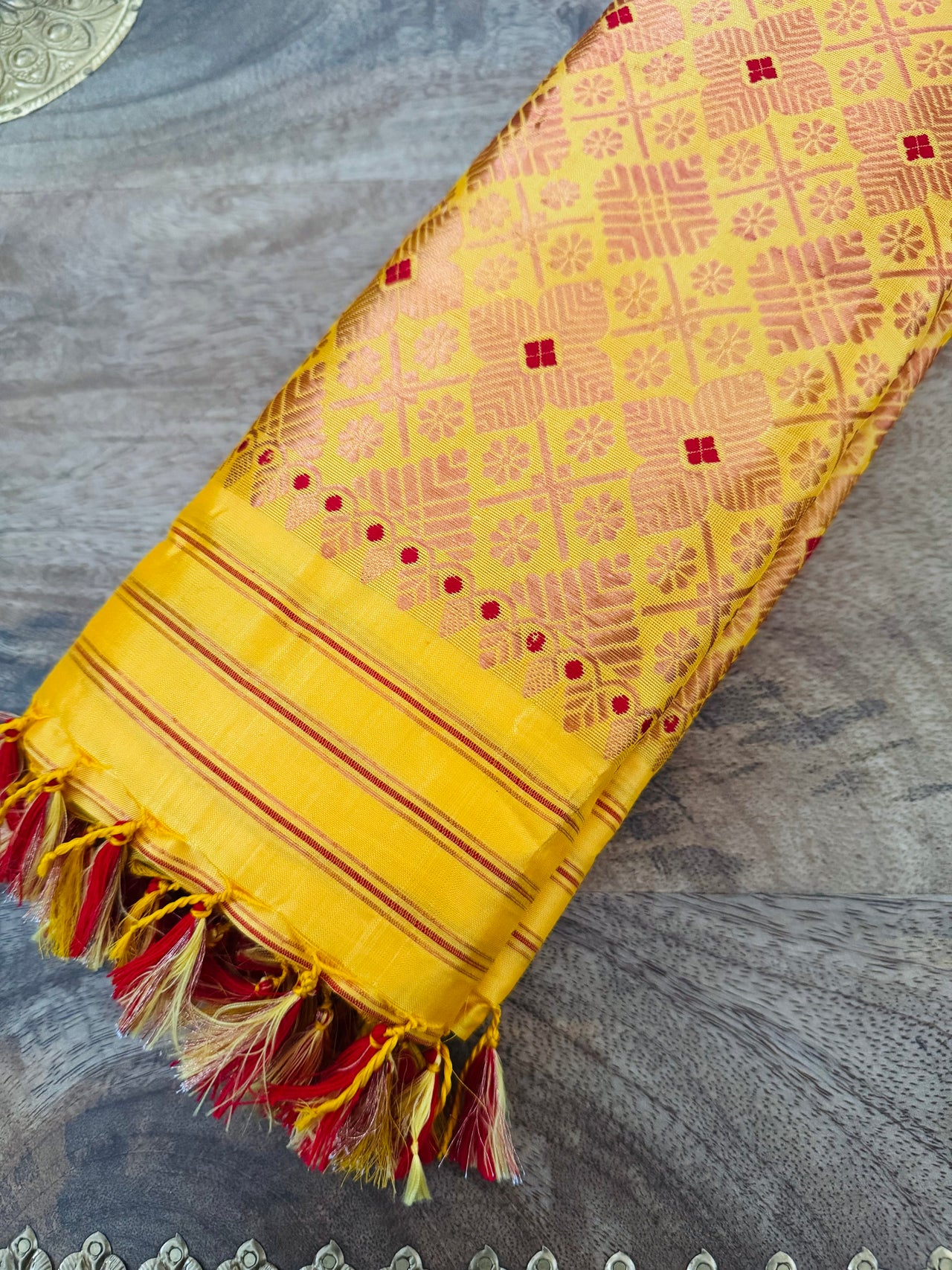 Assam Pat Mulberry Silk Saree | Sunny Yellow | Gold Zari | Handwoven | Silk Mark Certified | Ships from California