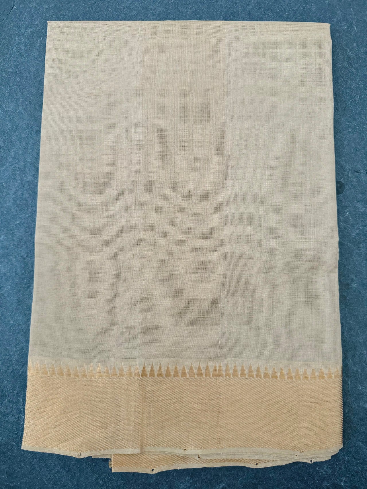 Handwoven Mangalgiri Cotton Saree | Beige | Gold Zari | Handwoven | Ships from California