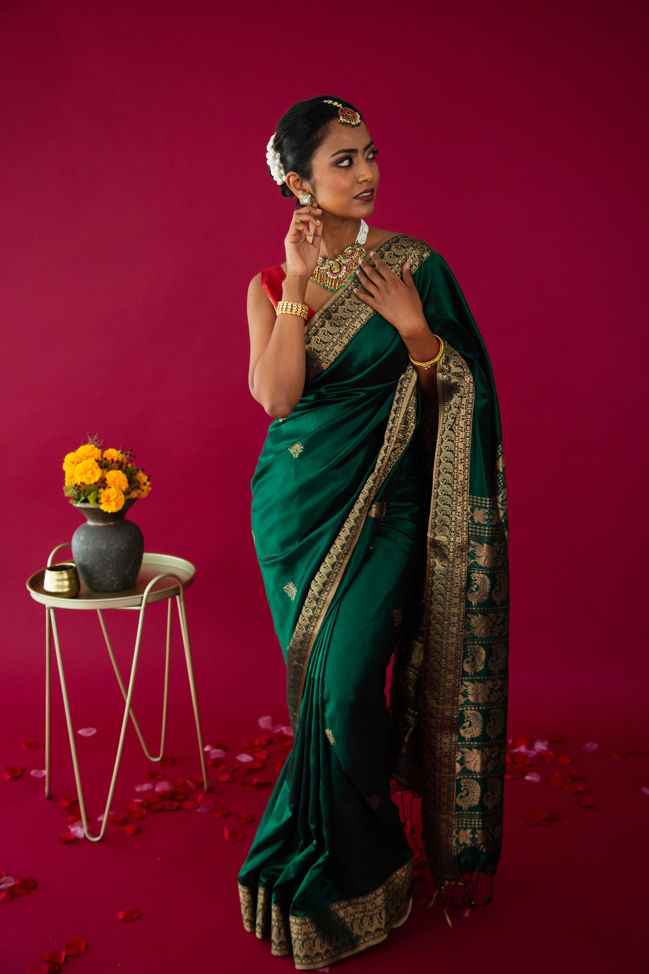 ShopNaya Exclusive | Pure Mulberry Silk Saree | Green | Light Weight | Gold Zari | Handwoven | Ships from California | Anamniya