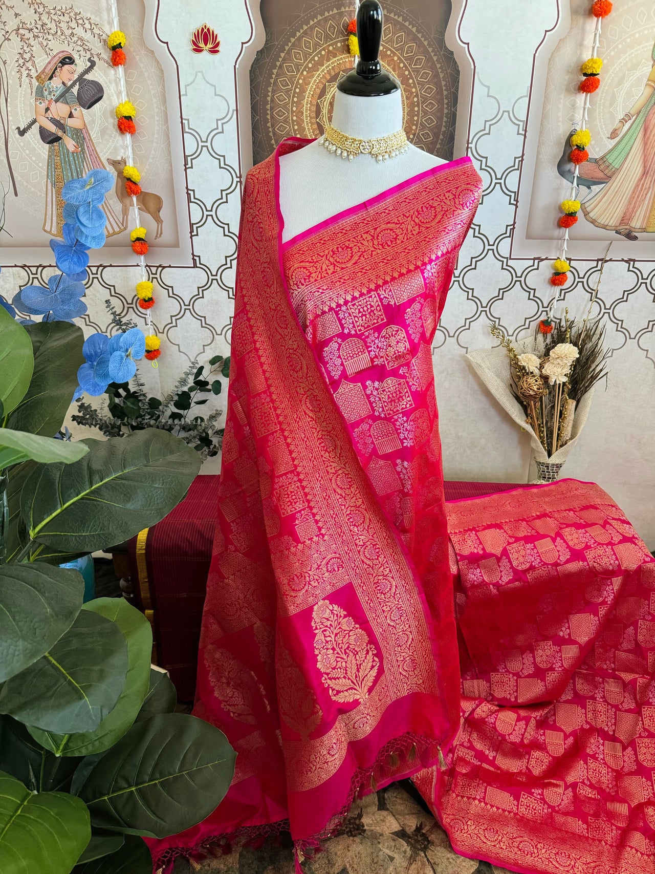 Banarasi Katan Pure Silk Saree | Magenta Pink | Gold & Silver Zari | Handwoven | Ships from California