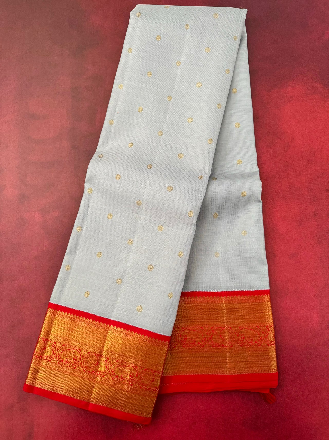 Exclusive Kanchivaram Korvai Pure Silk Pure Zari Silk Saree | Light Steel Blue | Gold Zari | Handwoven | Ships from California