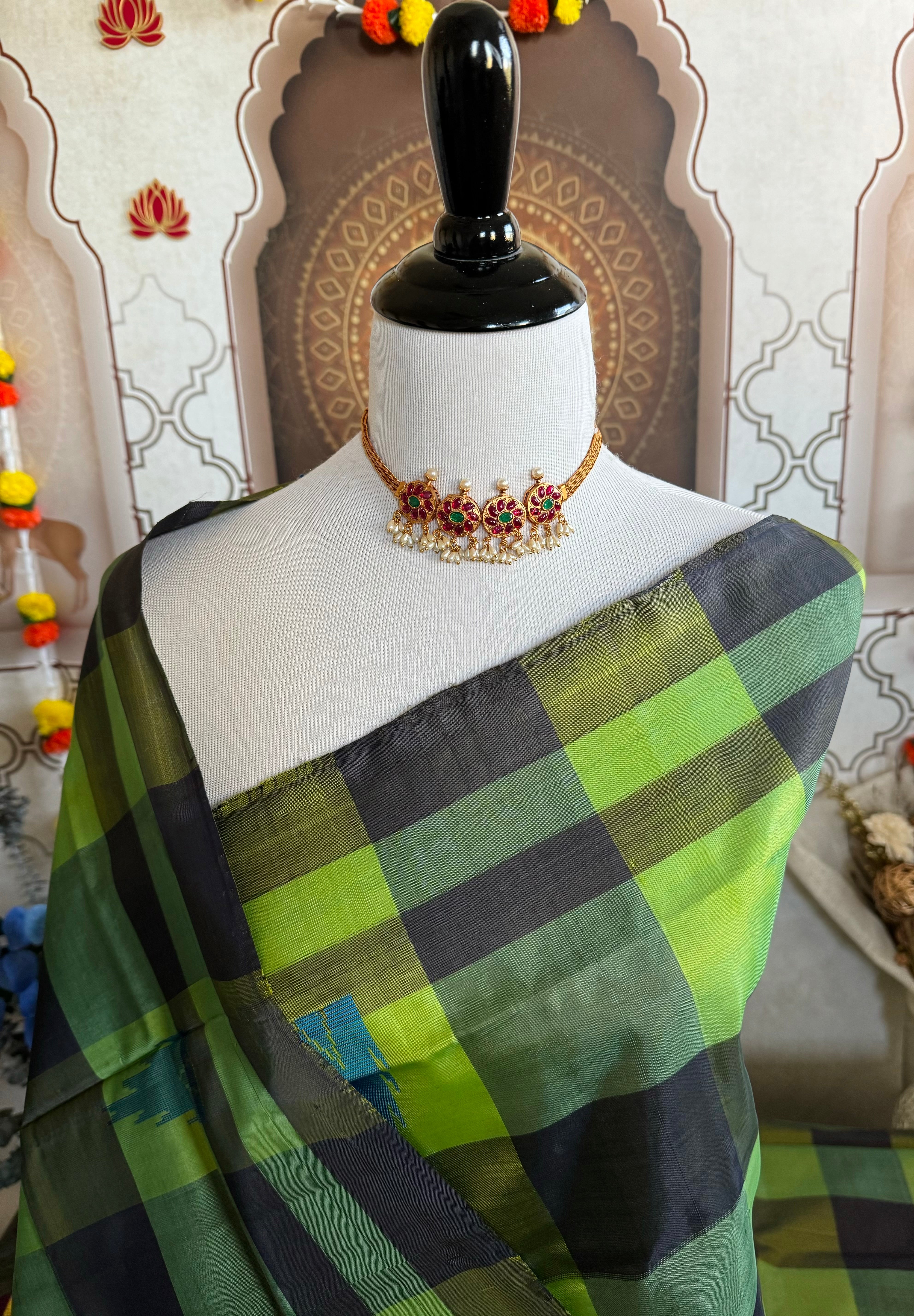 Vegan Silk Saree | No Zari | Borderless | No Blouse | Handwoven | Shades of Green | Ships from California