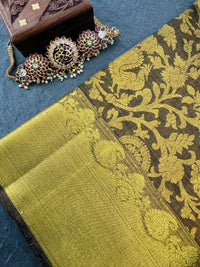 Thumbnail for ShopNaya Exclusive | Brocade Kanchipuram Pure Silk Saree | Metallic Black | Pure Gold Zari | Handwoven | Ships from California