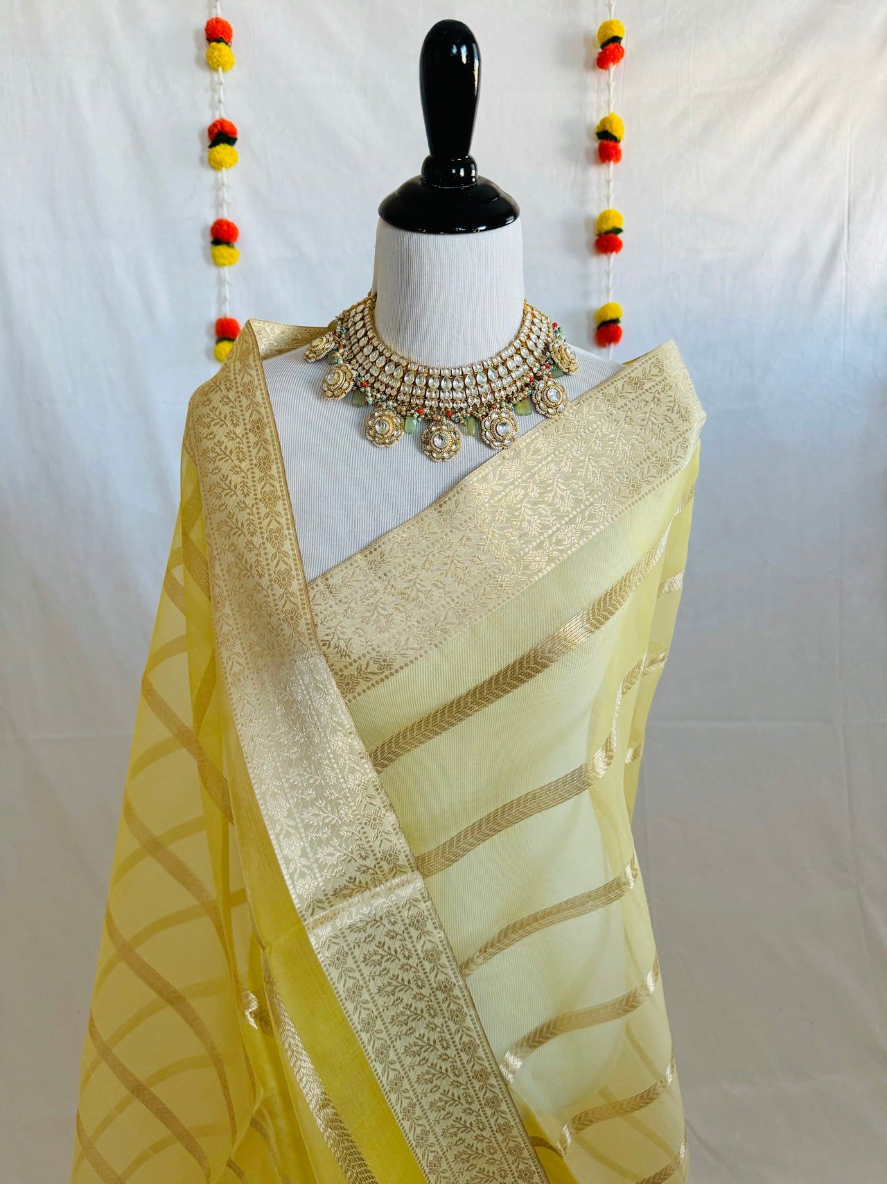 ShopNaya Exclusive | Handwoven | Silk Organza | Yellow | Gold Zari | Ships from California