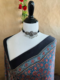 Thumbnail for Ajrakh hand block printed modal silk saree | Blue | Ships from California