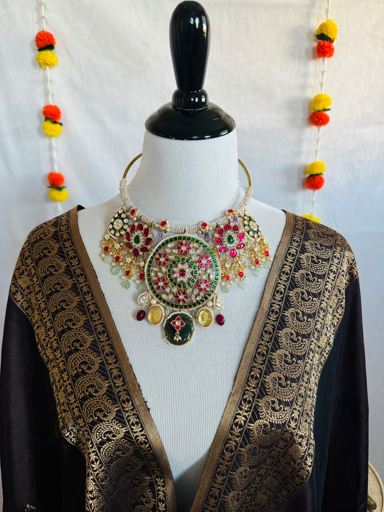 Ahmedabadi Kundan Statement Jewelry | Semi-Precious Stones | Brass Base | Gold Plated | Silver Foil | Free Shipping | Ships from California