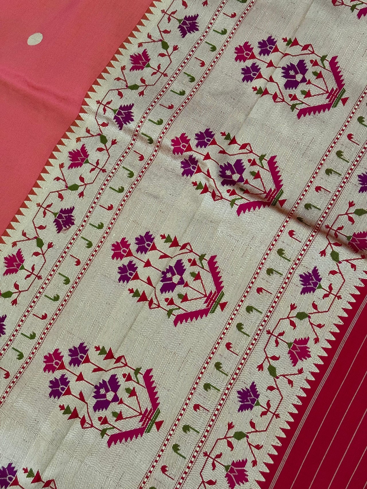 Banarasi Katan Silk Paithani Saree | Orange Pink | Handwoven | Silk Mark Certified | Ships from California