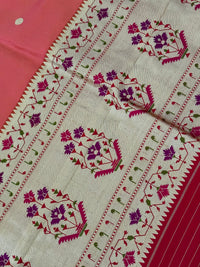 Thumbnail for Banarasi Katan Silk Paithani Saree | Orange Pink | Handwoven | Silk Mark Certified | Ships from California