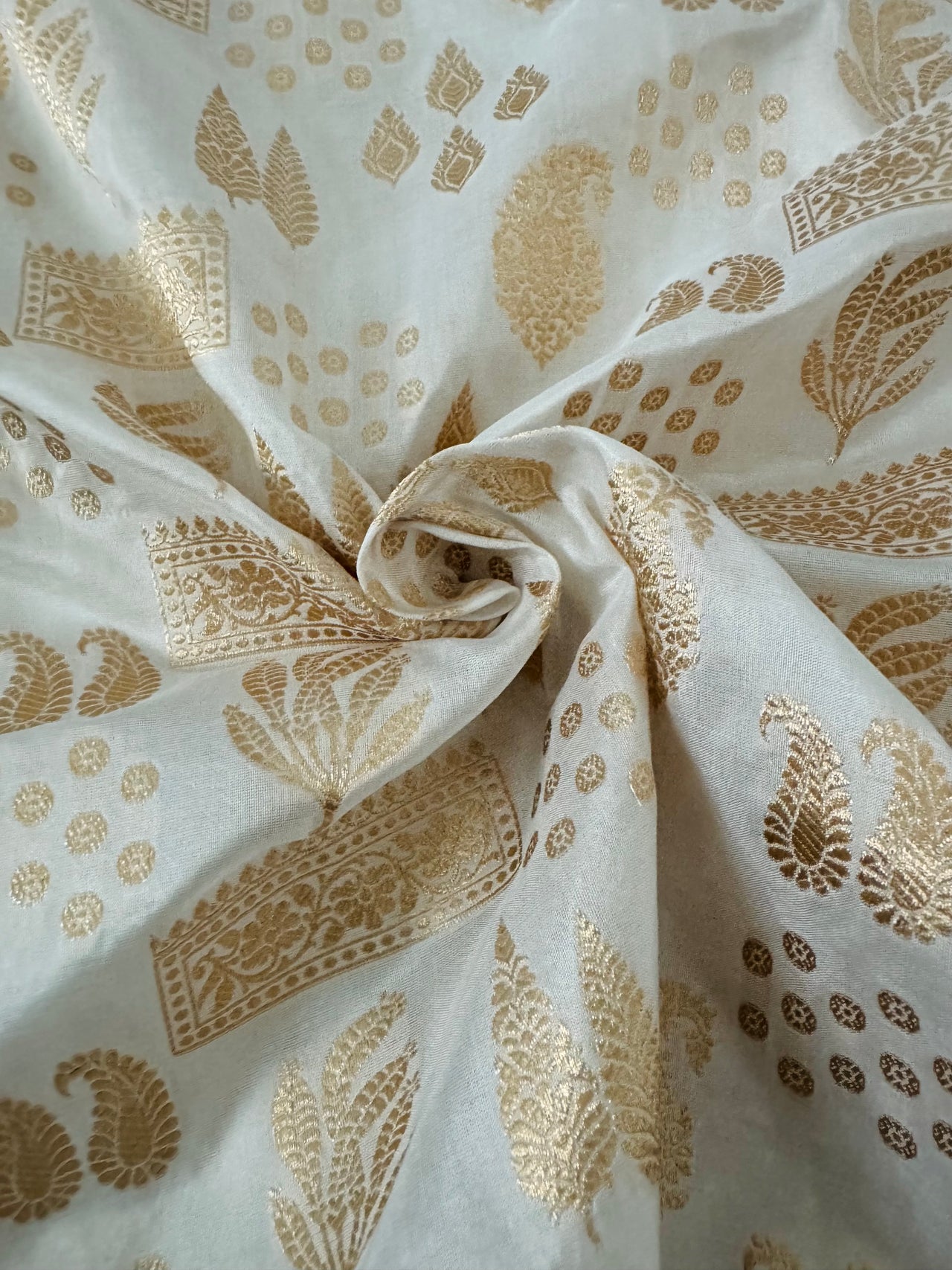 Banarasi Katan Silk Saree | Off-White | Gold Zari | Handwoven | Silk Mark Certified | Ships from California