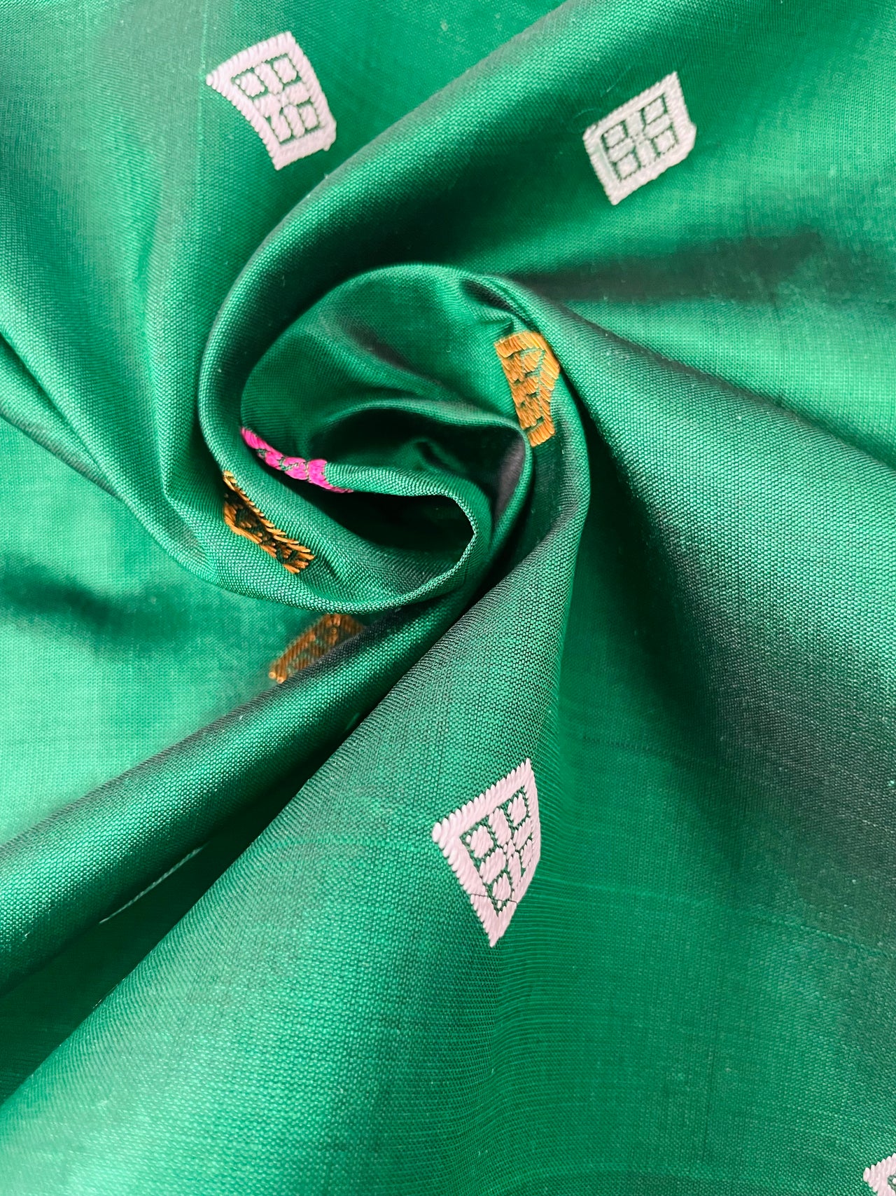 Assam Pat Mulberry Silk Saree | Green | Gold Zari | Handwoven | Silk Mark Certified | Ships from California