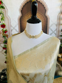 Thumbnail for Banarasi Tissue Silk Alfi Saree | Light Sage Green | Gold & Silver Zari | Handwoven | Silk Mark Certified | Ships from California
