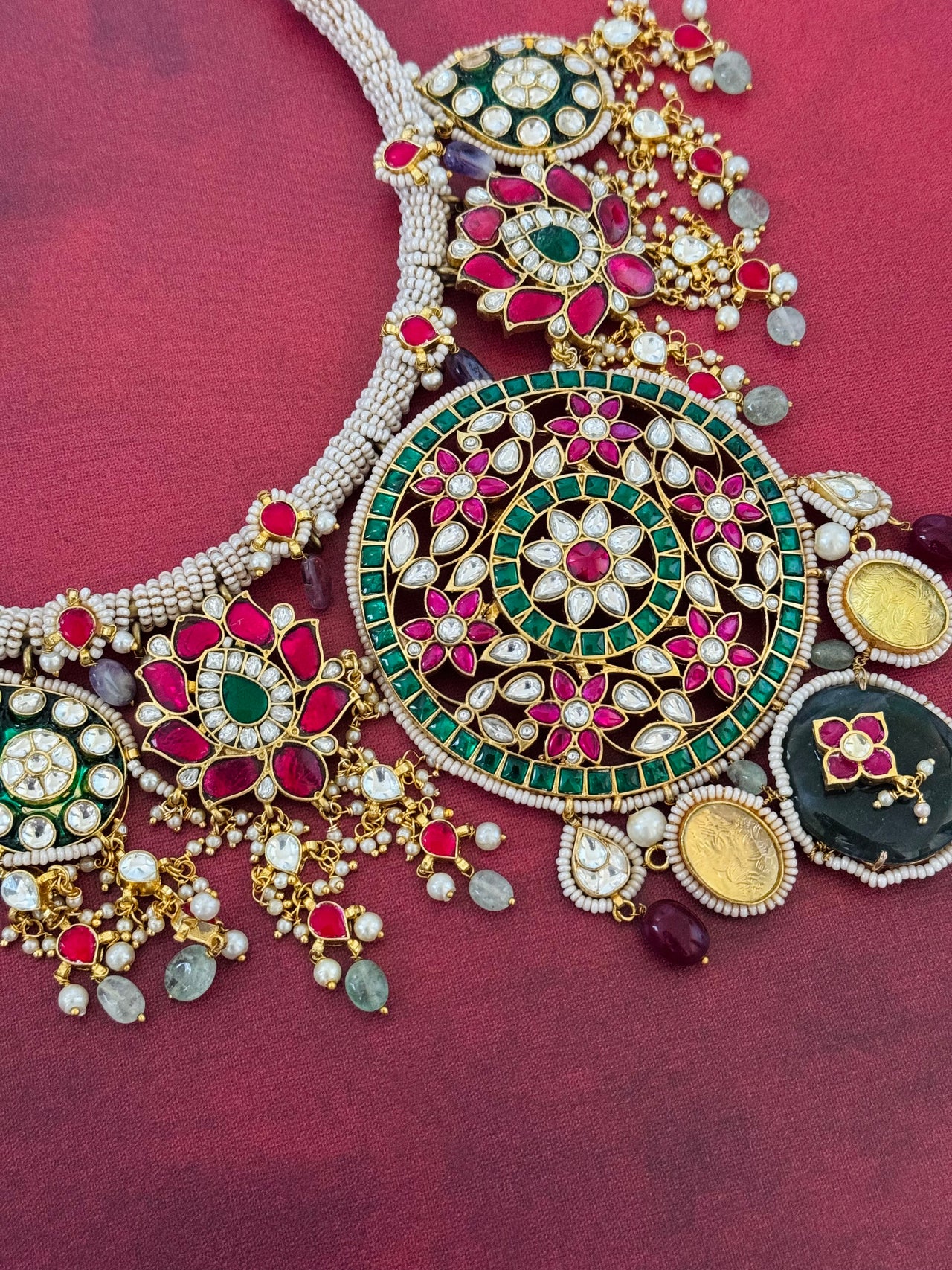 Ahmedabadi Kundan Statement Jewelry | Semi-Precious Stones | Brass Base | Gold Plated | Silver Foil | Free Shipping | Ships from California