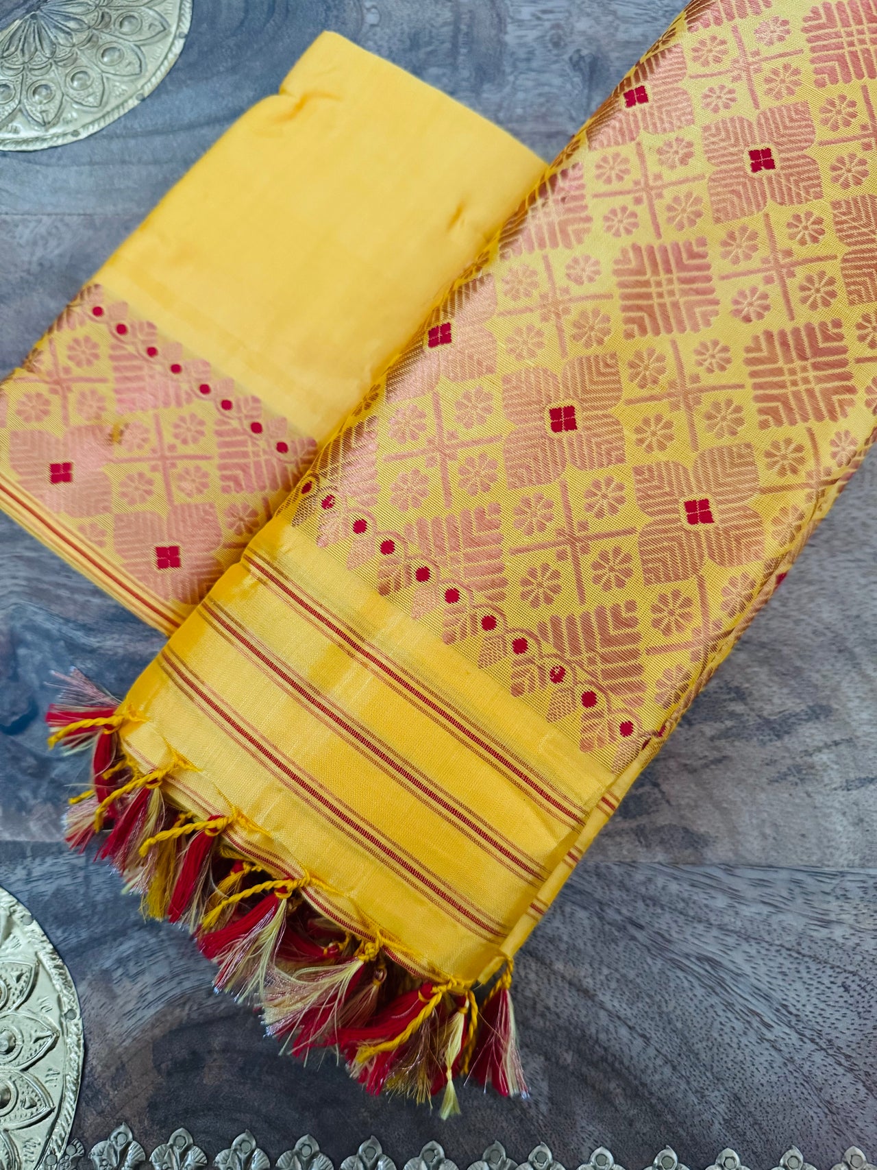 Assam Pat Mulberry Silk Saree | Sunny Yellow | Gold Zari | Handwoven | Silk Mark Certified | Ships from California