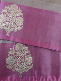 Thumbnail for Banarasi Katan Pure Silk Saree | Pale Dusty Rose | Gold Zari | Handwoven | Silk Mark Certified | Ships from California