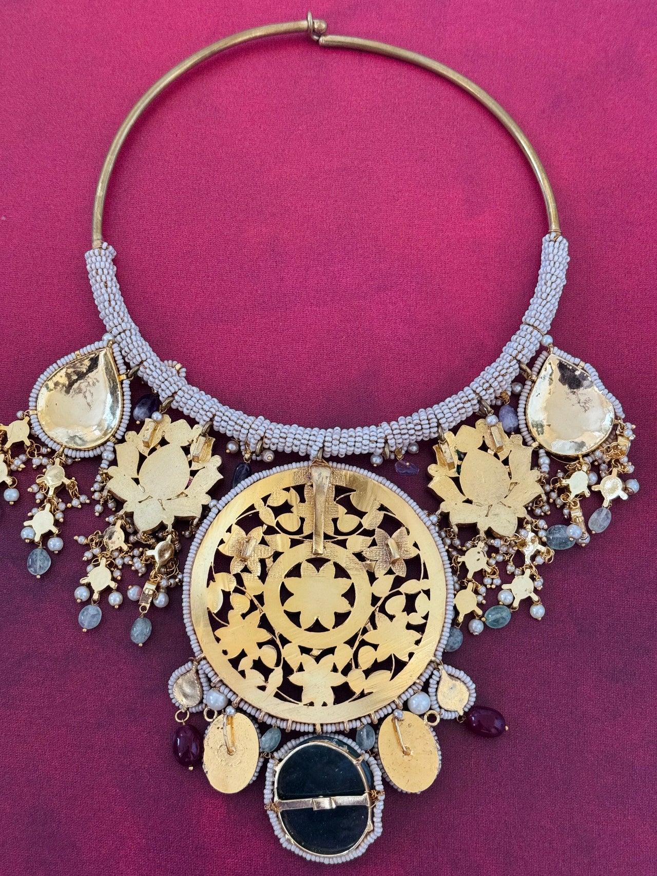 Ahmedabadi Kundan Statement Jewelry | Semi-Precious Stones | Brass Base | Gold Plated | Silver Foil | Free Shipping | Ships from California