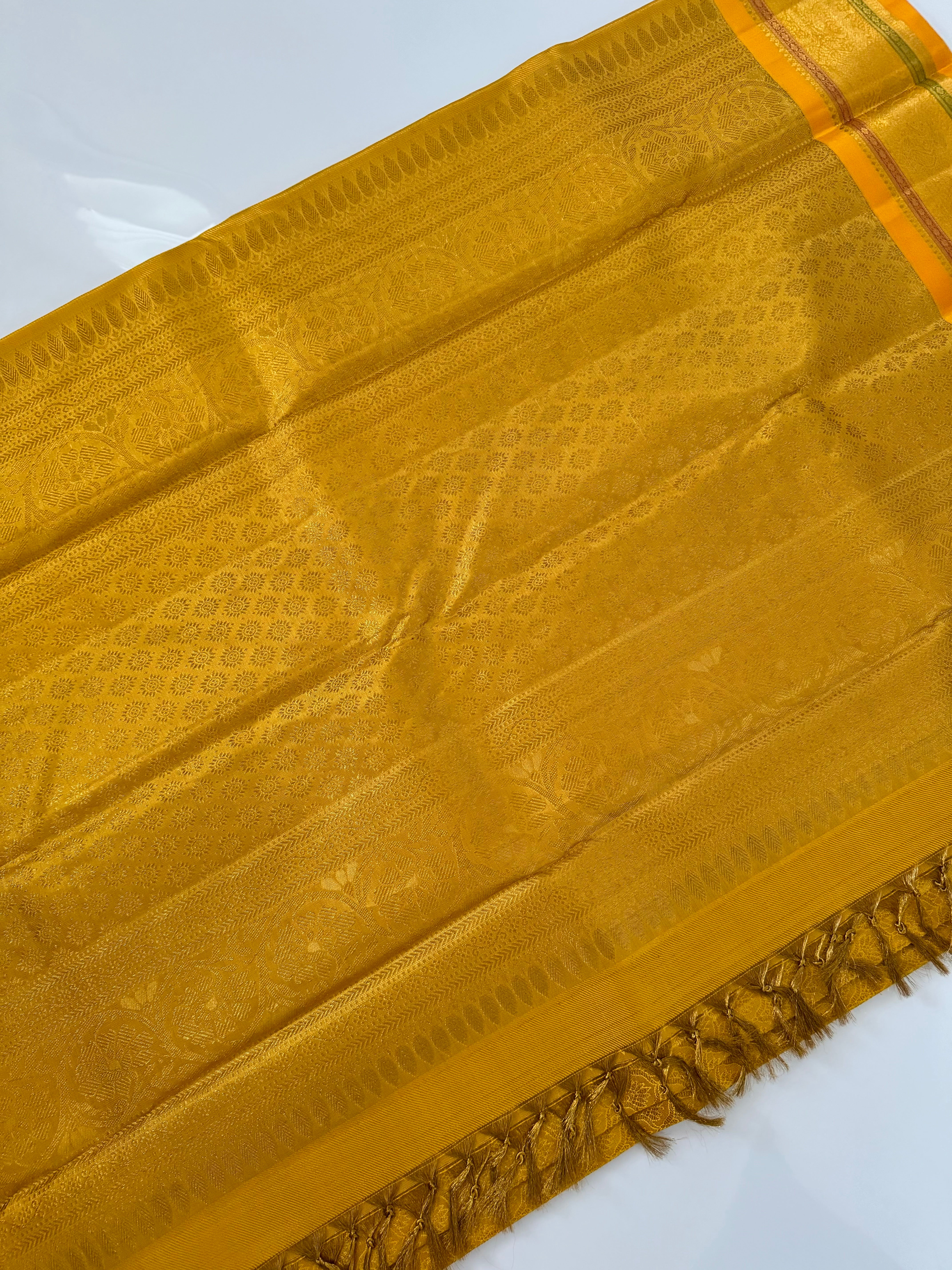 Exclusive Kanchivaram Pure Tissue Silk Pure Zari Brocade Saree | Gold Color | Gold Zari | Handwoven | Ships from California