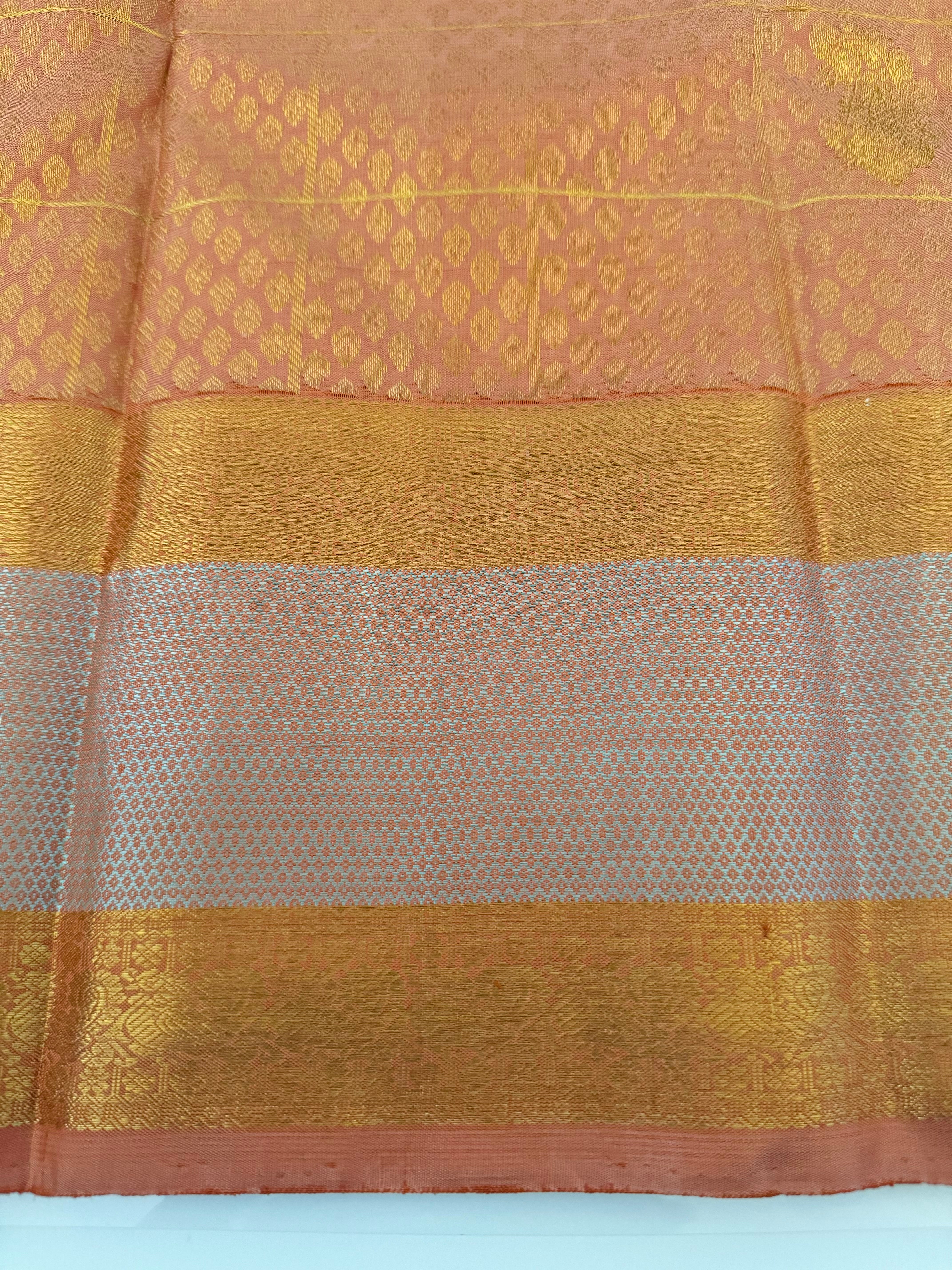 Exclusive Kanchivaram Pure Silk Pure Zari Brocade Saree | 1000 Buttas | Light Rust Orange | Gold Zari | Handwoven | Ships from California