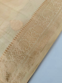 Thumbnail for Light weight Katan Silk Saree from Banaras | Light Beige | Gold Zari | Handwoven | Silk Mark Certified | Ships from California