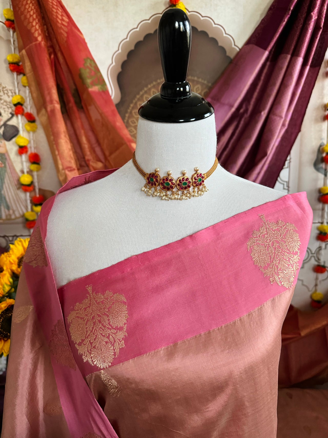 Banarasi Katan Pure Silk Saree | Pale Dusty Rose | Gold Zari | Handwoven | Silk Mark Certified | Ships from California