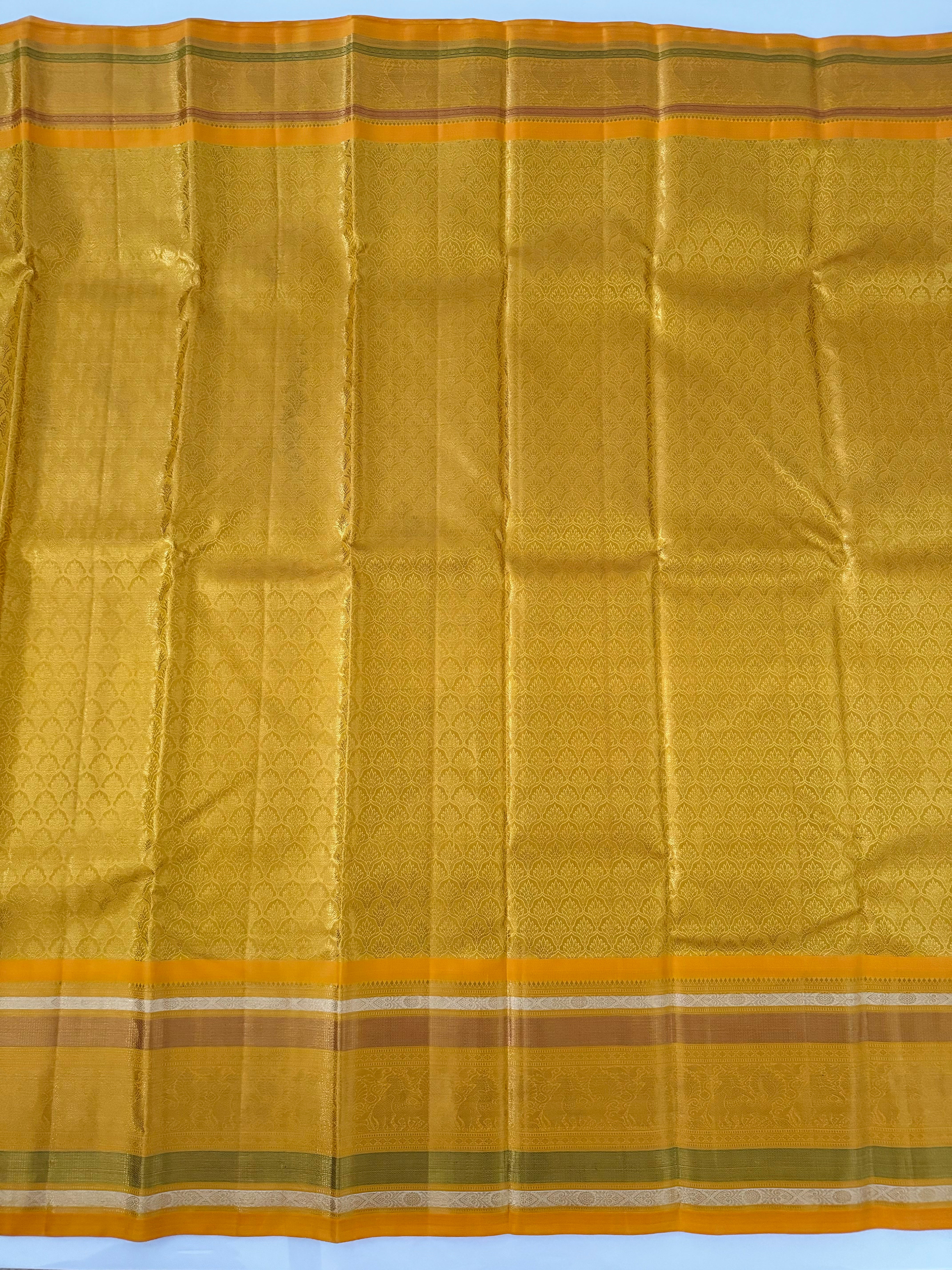 Exclusive Kanchivaram Pure Tissue Silk Pure Zari Brocade Saree | Gold Color | Gold Zari | Handwoven | Ships from California