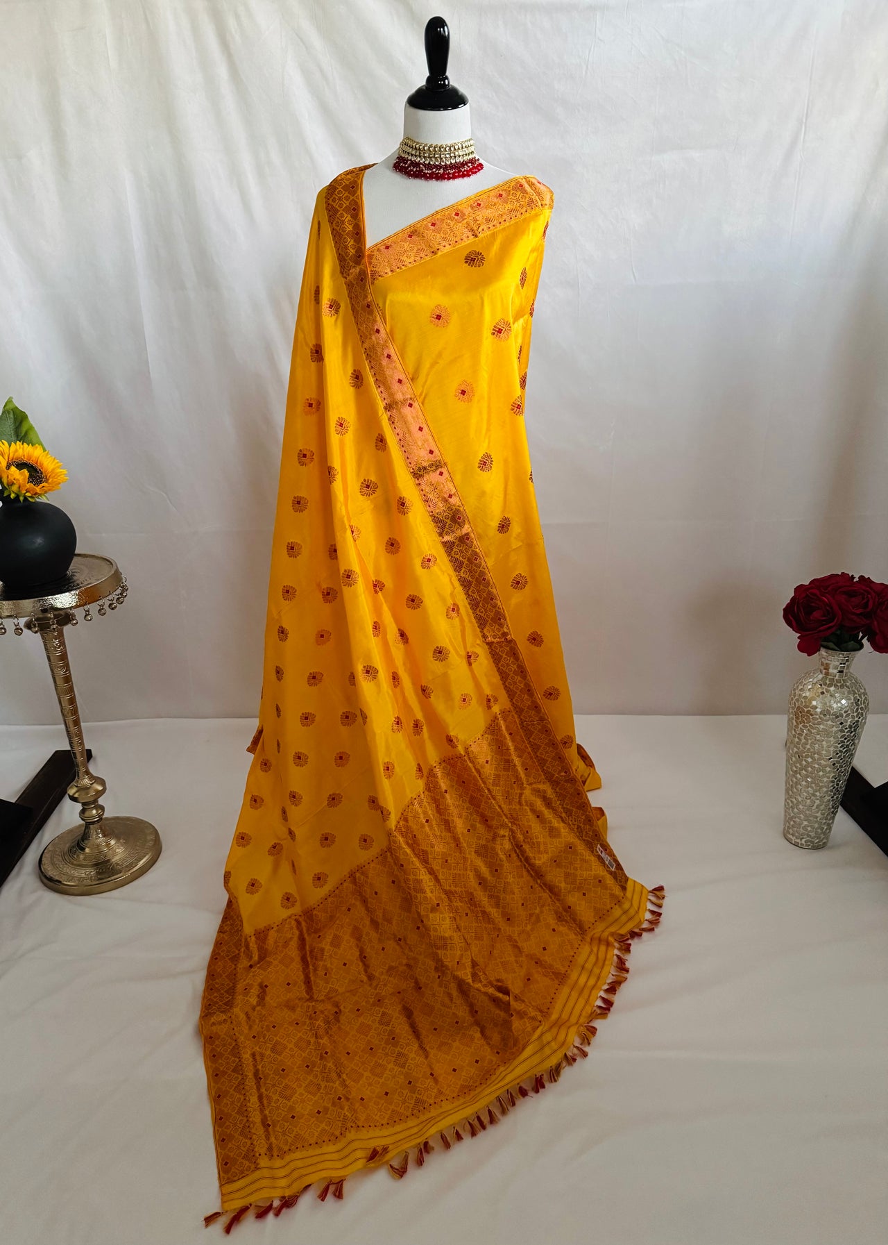 Assam Pat Mulberry Silk Saree | Sunny Yellow | Gold Zari | Handwoven | Silk Mark Certified | Ships from California