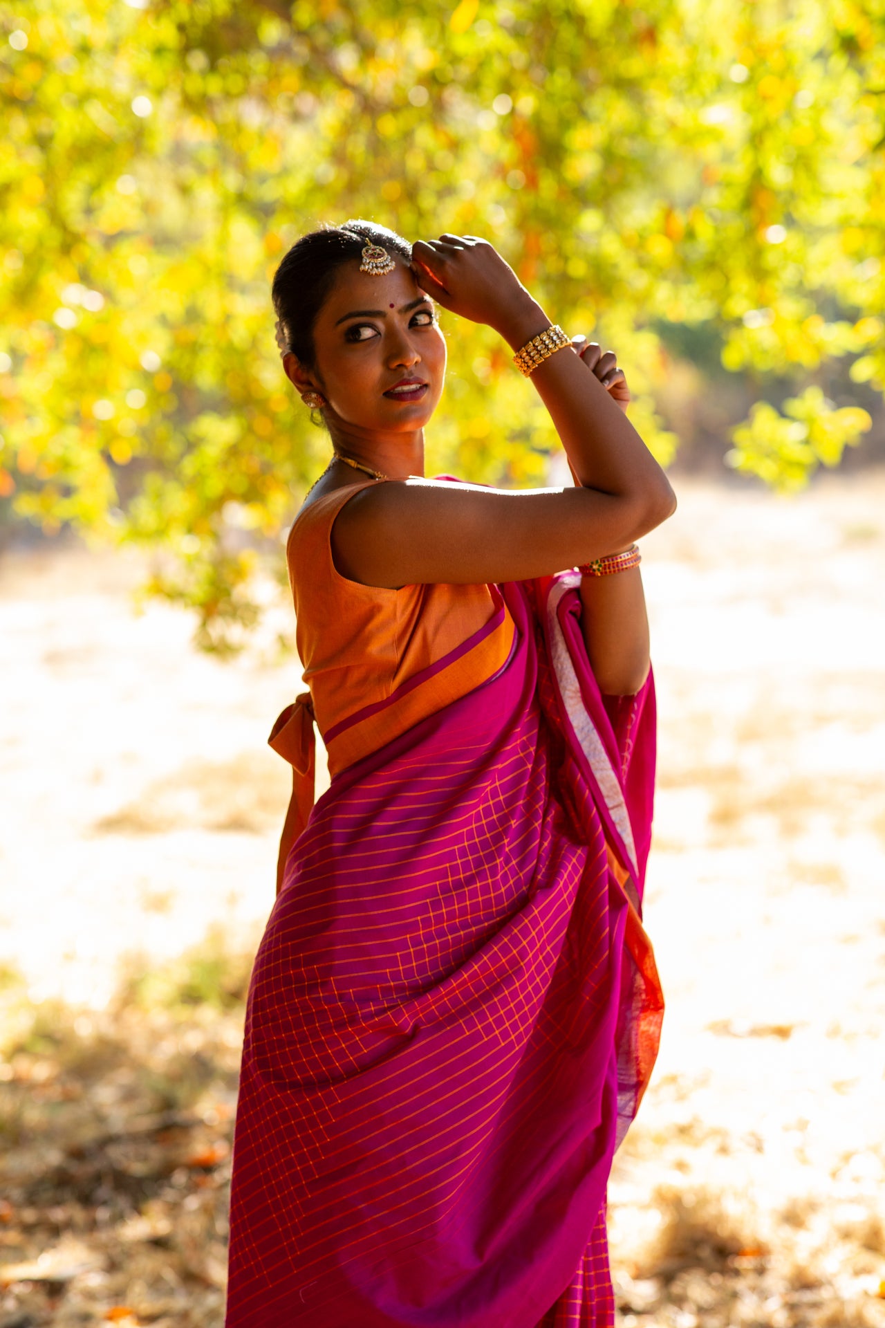 ShopNaya Exclusive | Handwoven | Pure Cotton Saree | Jamdani Weave | No Blouse | Pink | Gold Zari | Ships from California